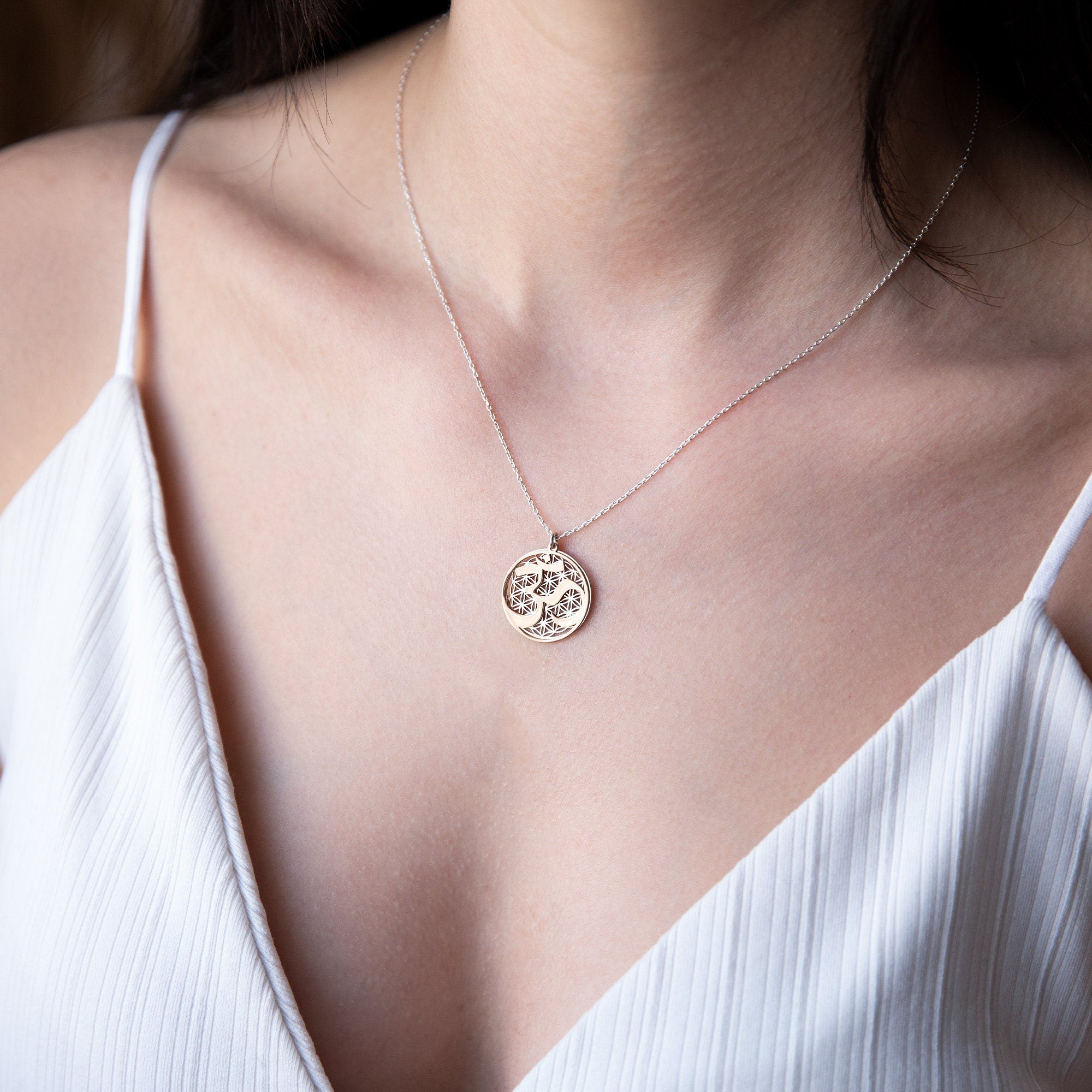 Flower of Life Om Lotus Necklace | Dainty Sterling Silver Yoga Pendant