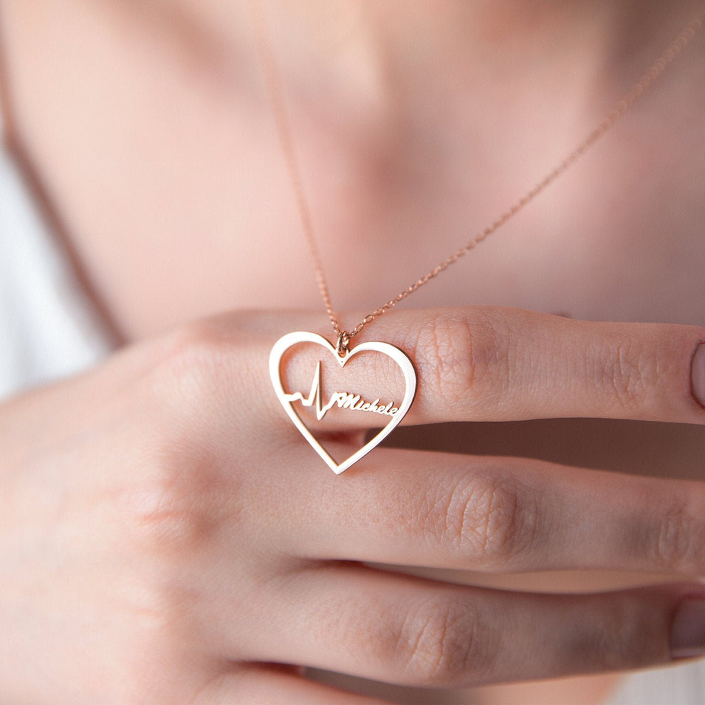 SilverGoldandRose Personalized Heartbeat Necklace - 8K Solid Gold Custom EKG Keepsake