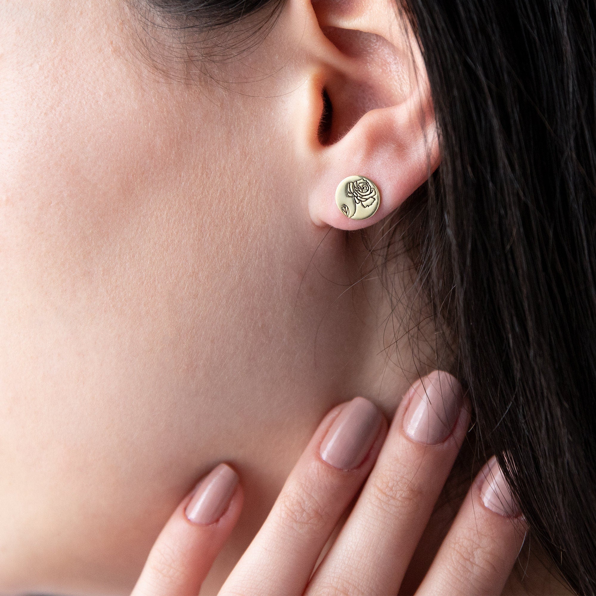 Bloomin' Gifts Personalized Birth Flower Earrings - Custom Floral Signet in Silver, Gold & Rose Gold for Her