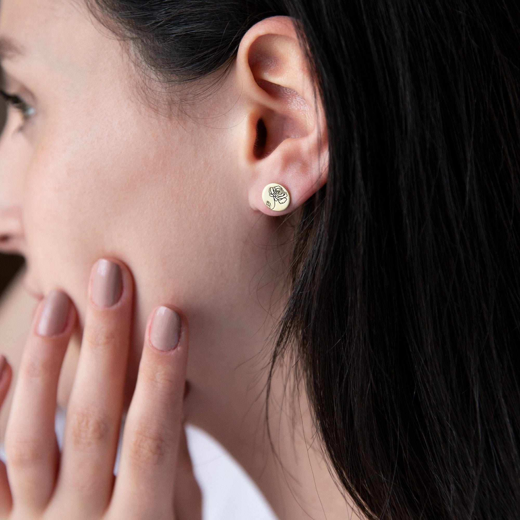 Bloomin' Gifts Personalized Birth Flower Earrings - Custom Floral Signet in Silver, Gold & Rose Gold for Her