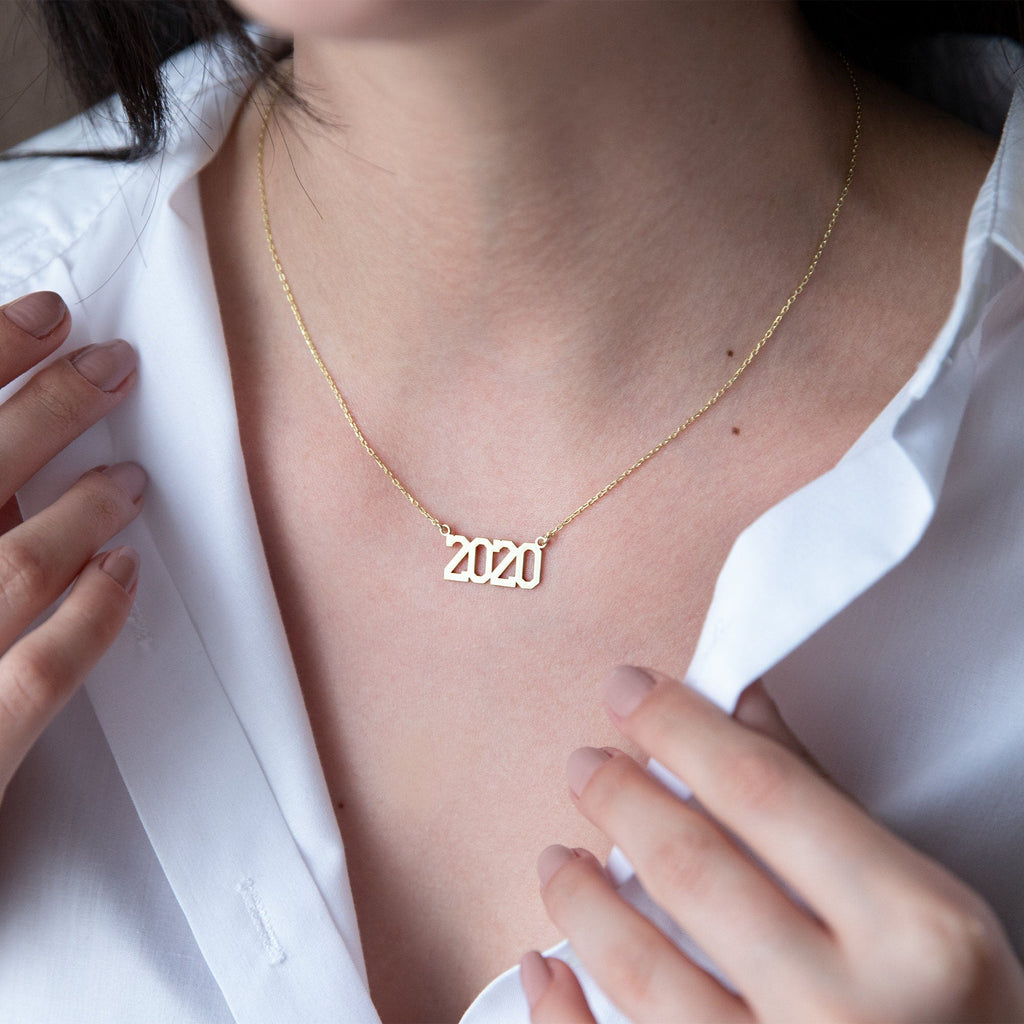 Gold Number Necklace - Personalized Sports Jewelry for Her - Unique Year Pendant