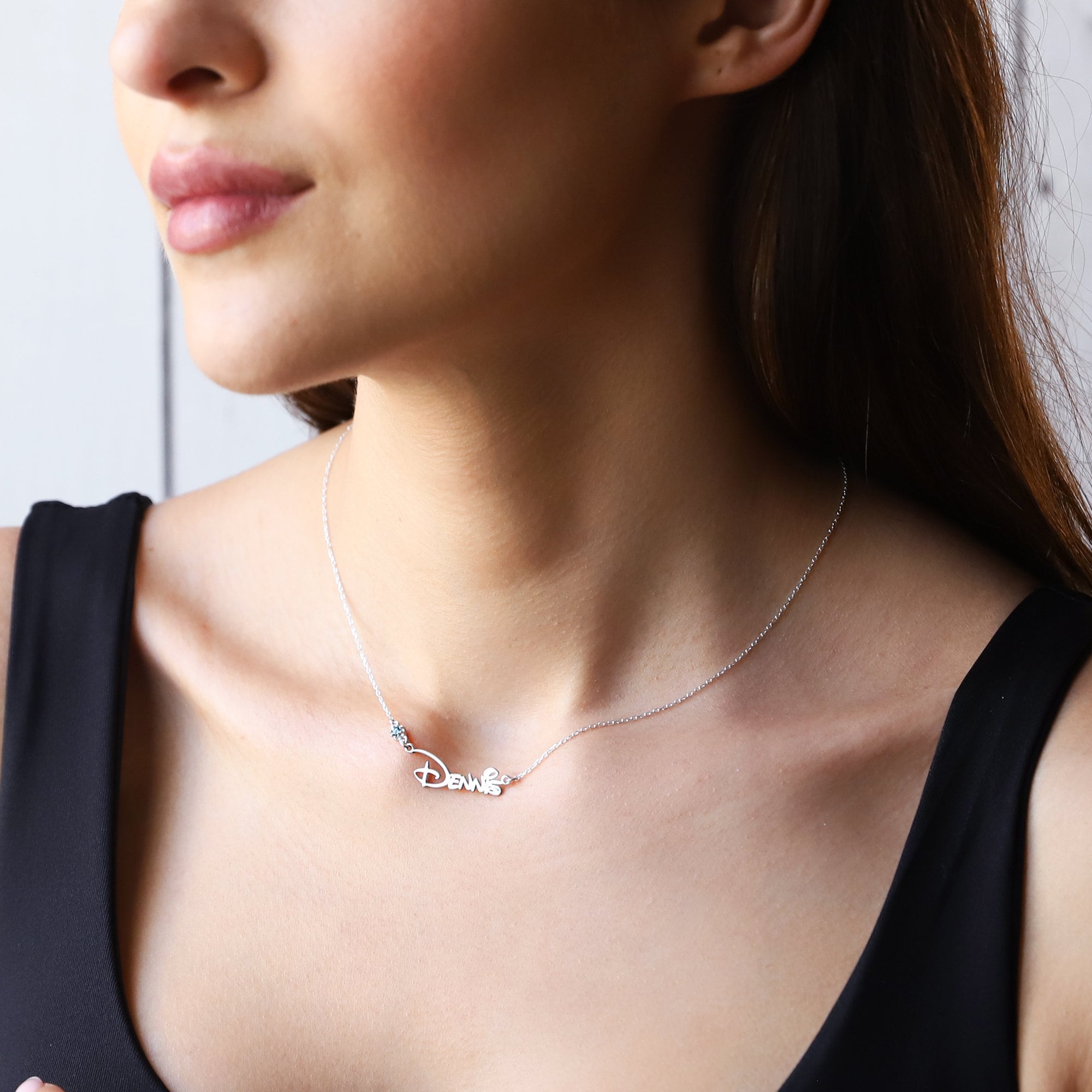 Comics Name Necklace with Amethyst Birthstone | Personalized Minimalist Jewelry for Daughters | Unique Birthday Gift Idea