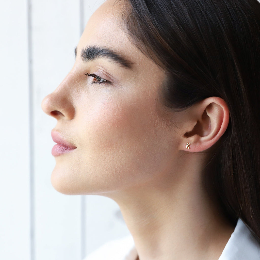 Personalized Gold Initial Stud Earrings | Dainty Minimalist Silver Design