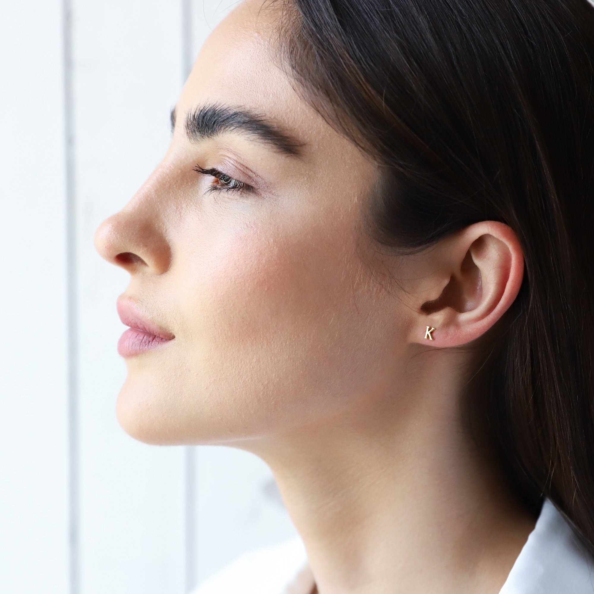 Personalized Gold Initial Stud Earrings | Dainty Minimalist Silver Design