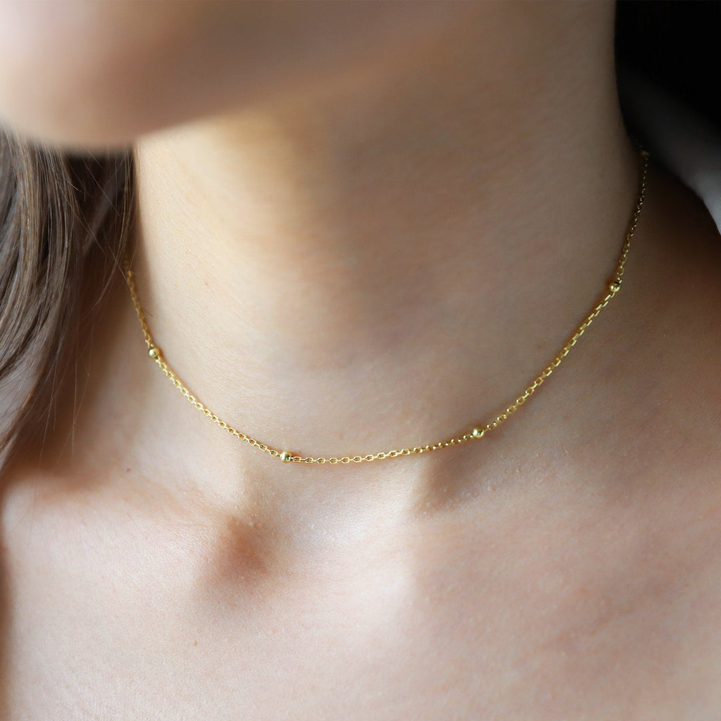Glamourista Gold Beaded Satellite Necklace - Dazzling Chain for Women