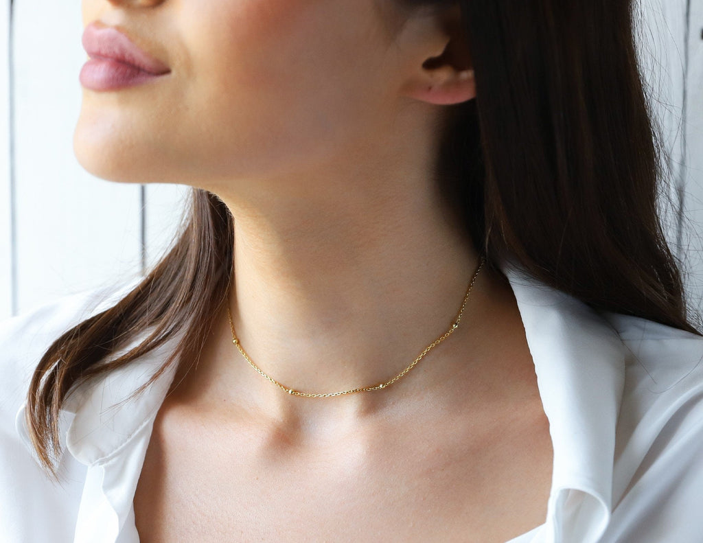 Glamourista Gold Beaded Satellite Necklace - Dazzling Chain for Women
