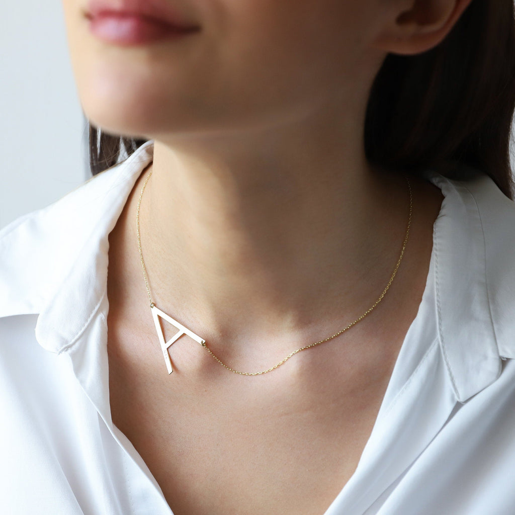 Personalized Huge Initial Necklace | Dazzling Sideways Letter Design | Unique Gift for Loved Ones