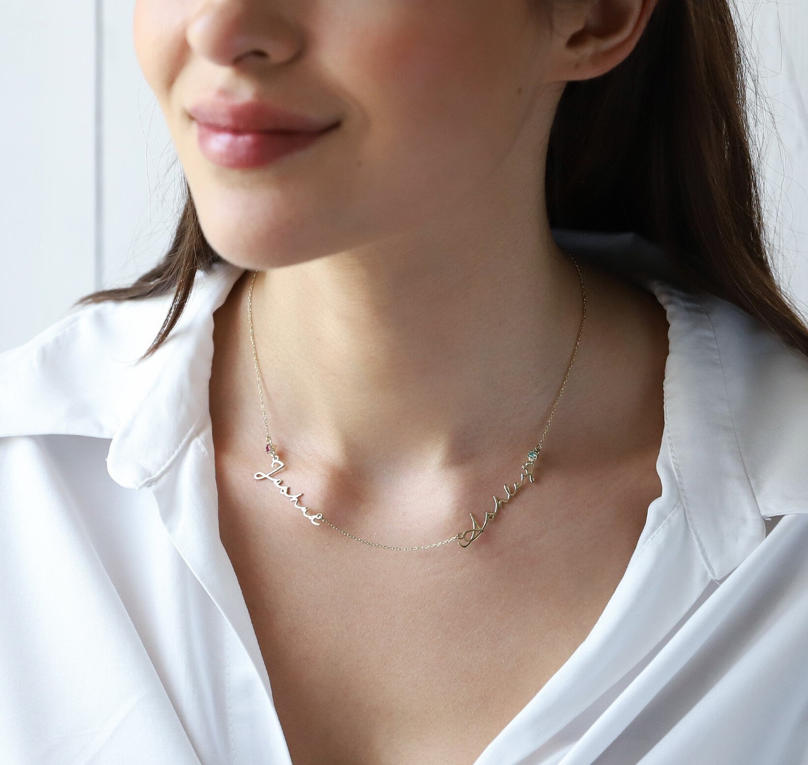 Personalized Two Name Necklace - Gold, Silver, or Rose Gold with Diamonds & Birthstones | Meaningful Jewelry