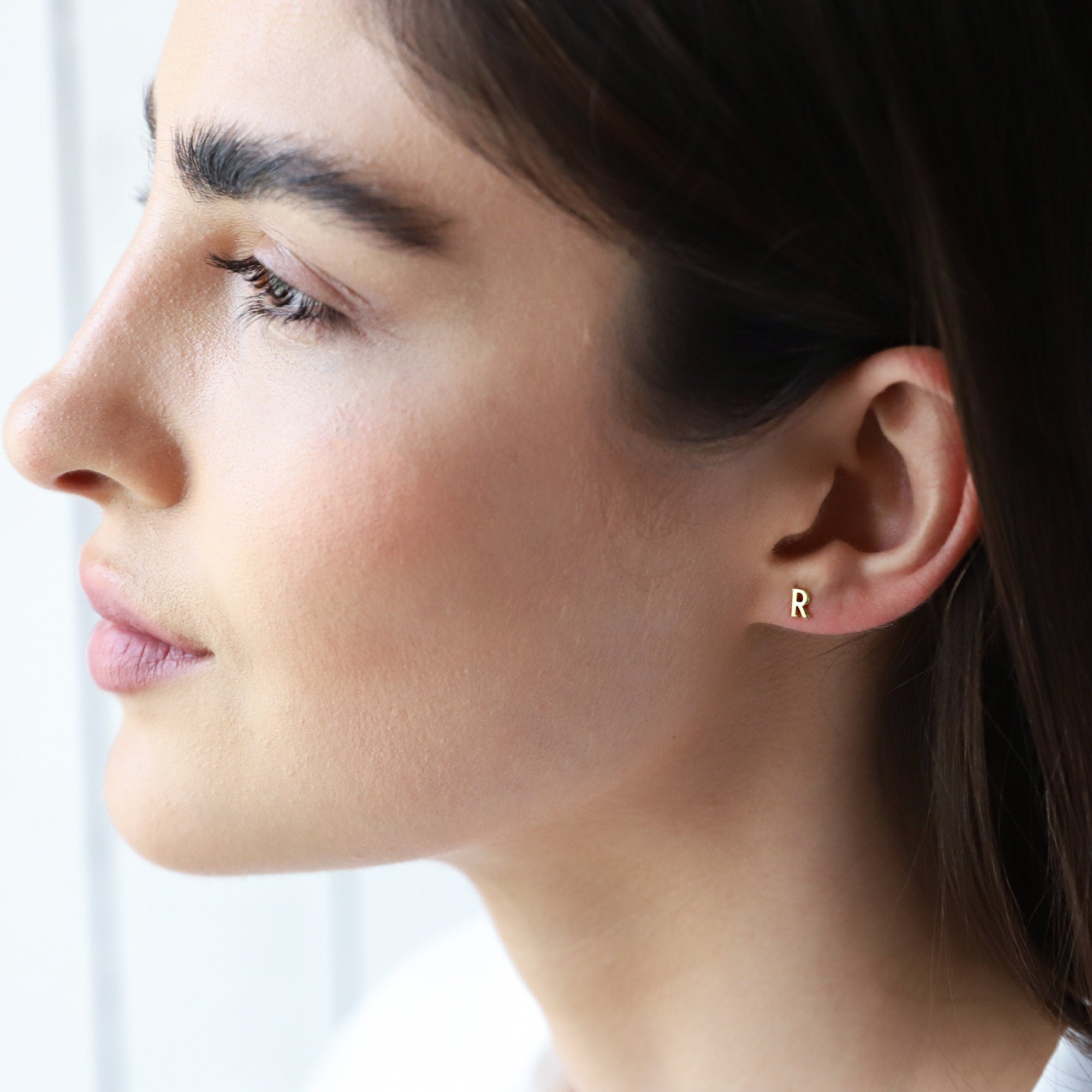 Personalized Gold Initial Stud Earrings | Dainty Minimalist Silver Design