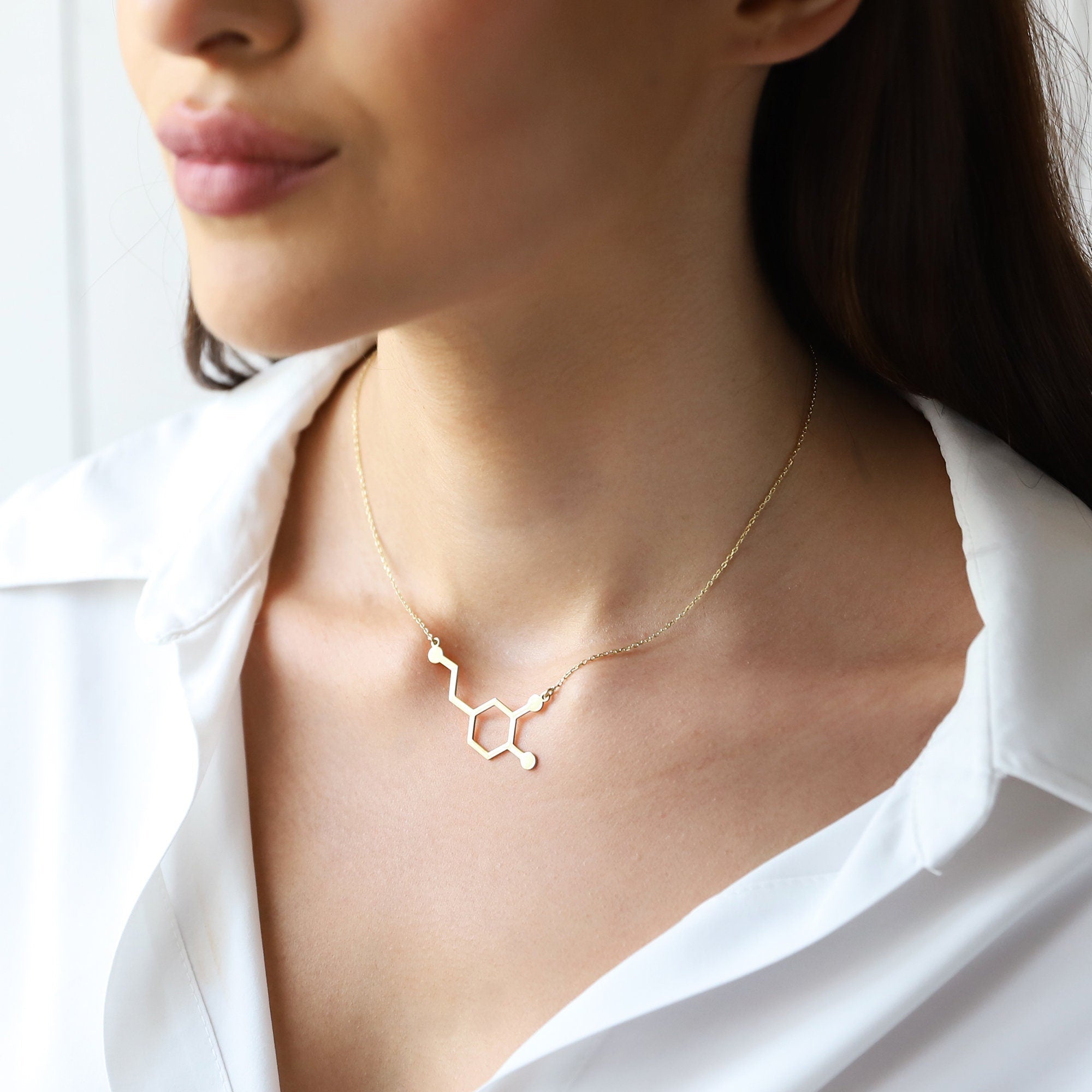 Dopamine Jewelry | Dopamine Molecule Necklace | 925 Sterling Silver | Inspiring Chemistry Gift for Happiness Lovers