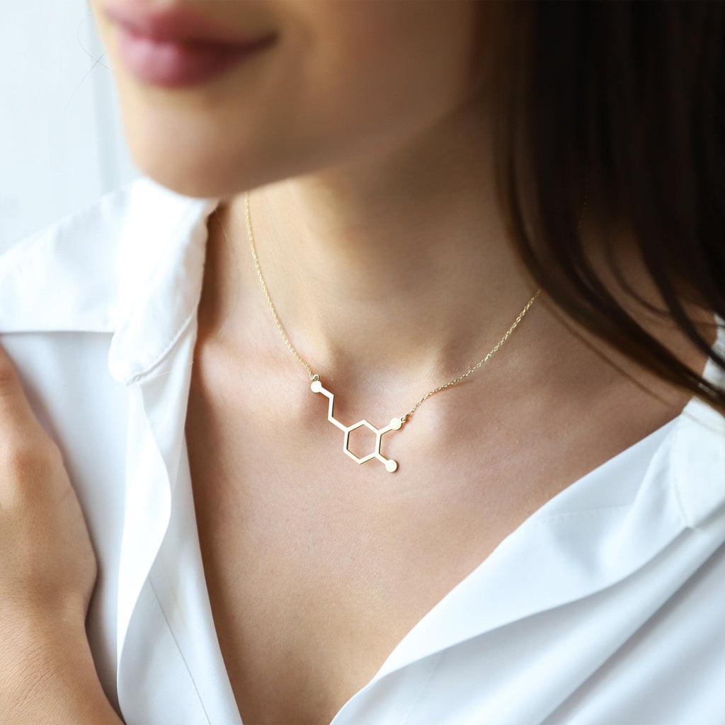 Dopamine Jewelry | Dopamine Molecule Necklace | 925 Sterling Silver | Inspiring Chemistry Gift for Happiness Lovers