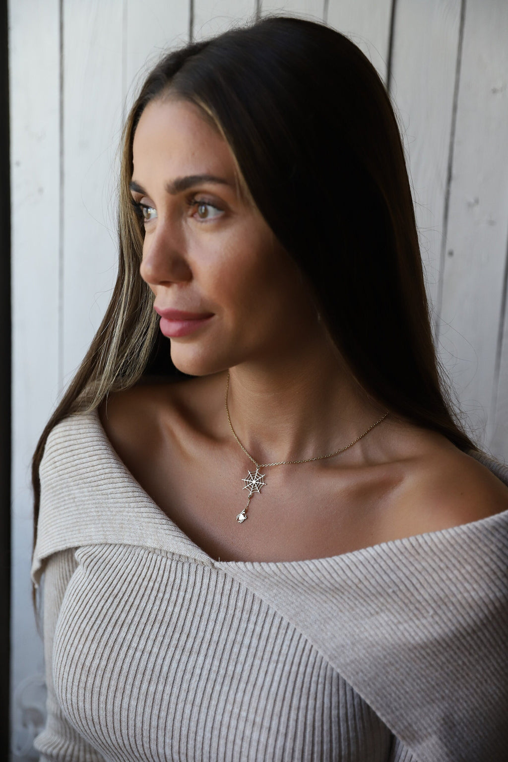 Spooktacular Charm: Halloween Spider Web Necklace with Dazzling Crystal Accents