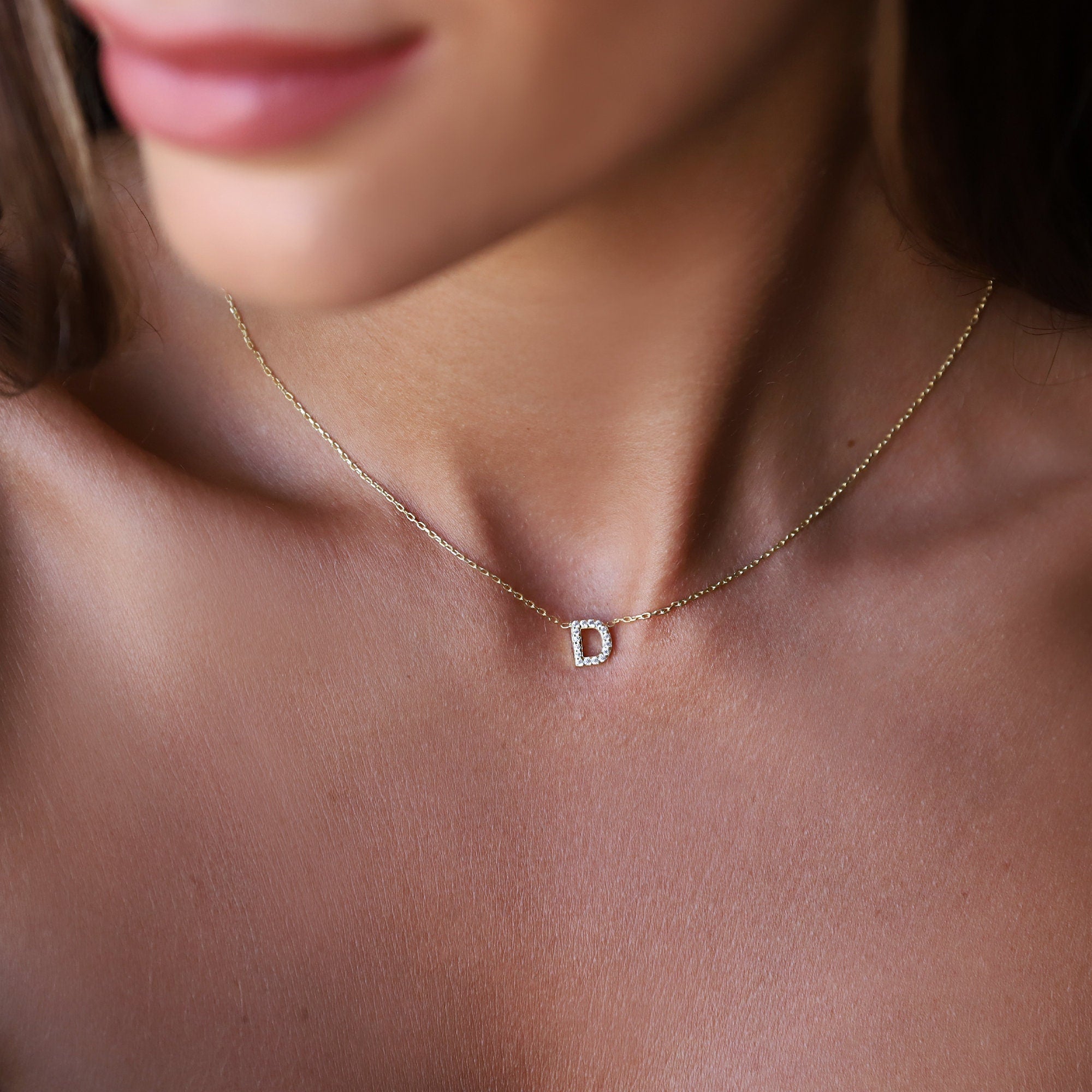 Personalized CZ Diamond Dainty Initial Necklace