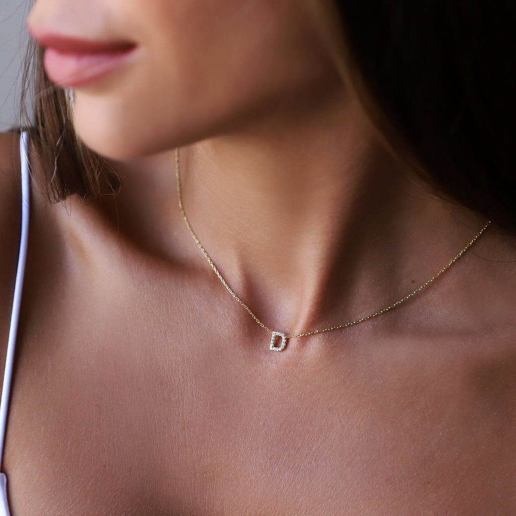 Personalized CZ Diamond Dainty Initial Necklace