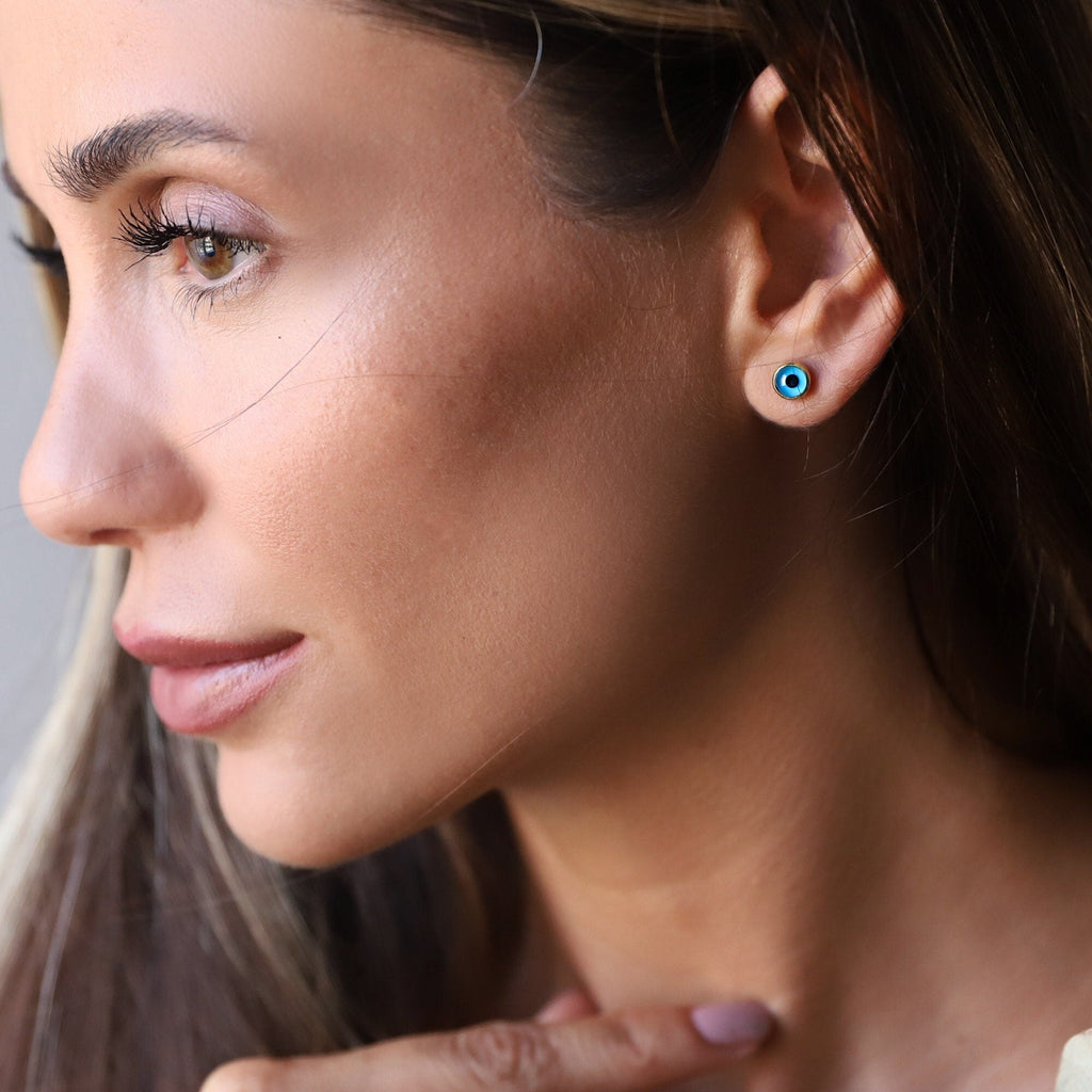 Gold Minimalist Evil Eye Stud Earrings – Dazzling Protection & Stylish Charm