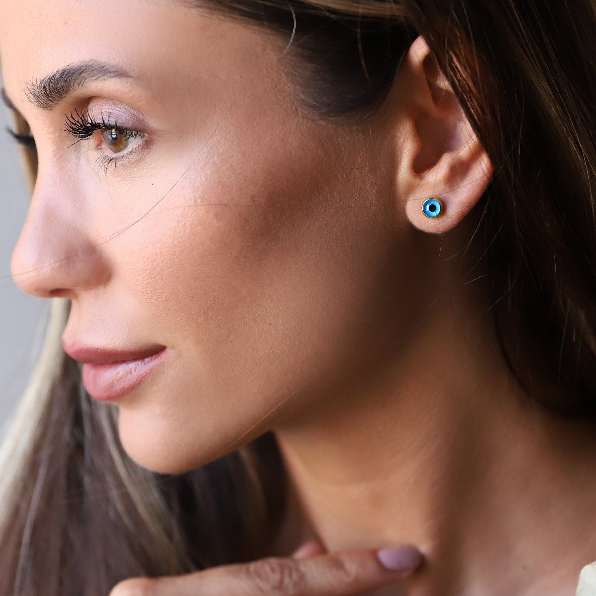 Gold Minimalist Evil Eye Stud Earrings – Dazzling Protection & Stylish Charm