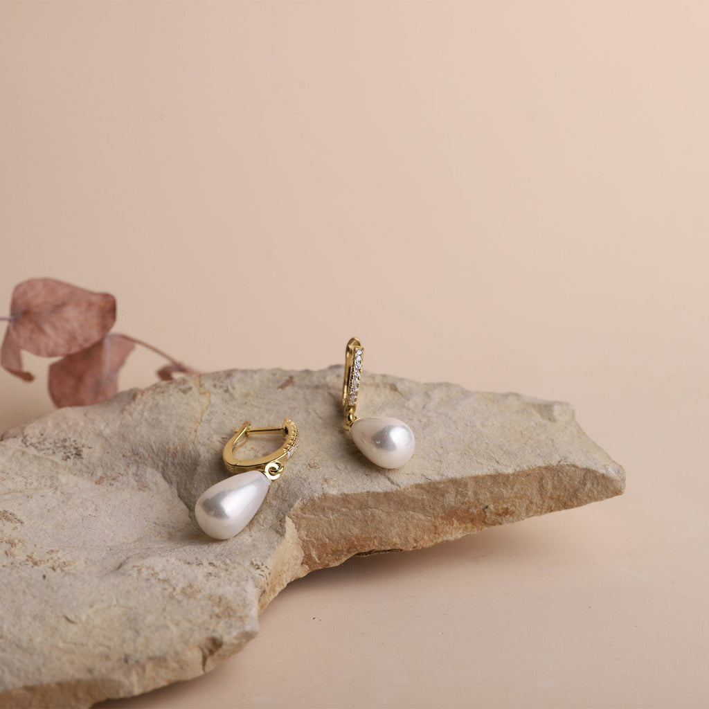 Luxe Pearl Huggie Hoops with Sparkling CZ Diamonds
