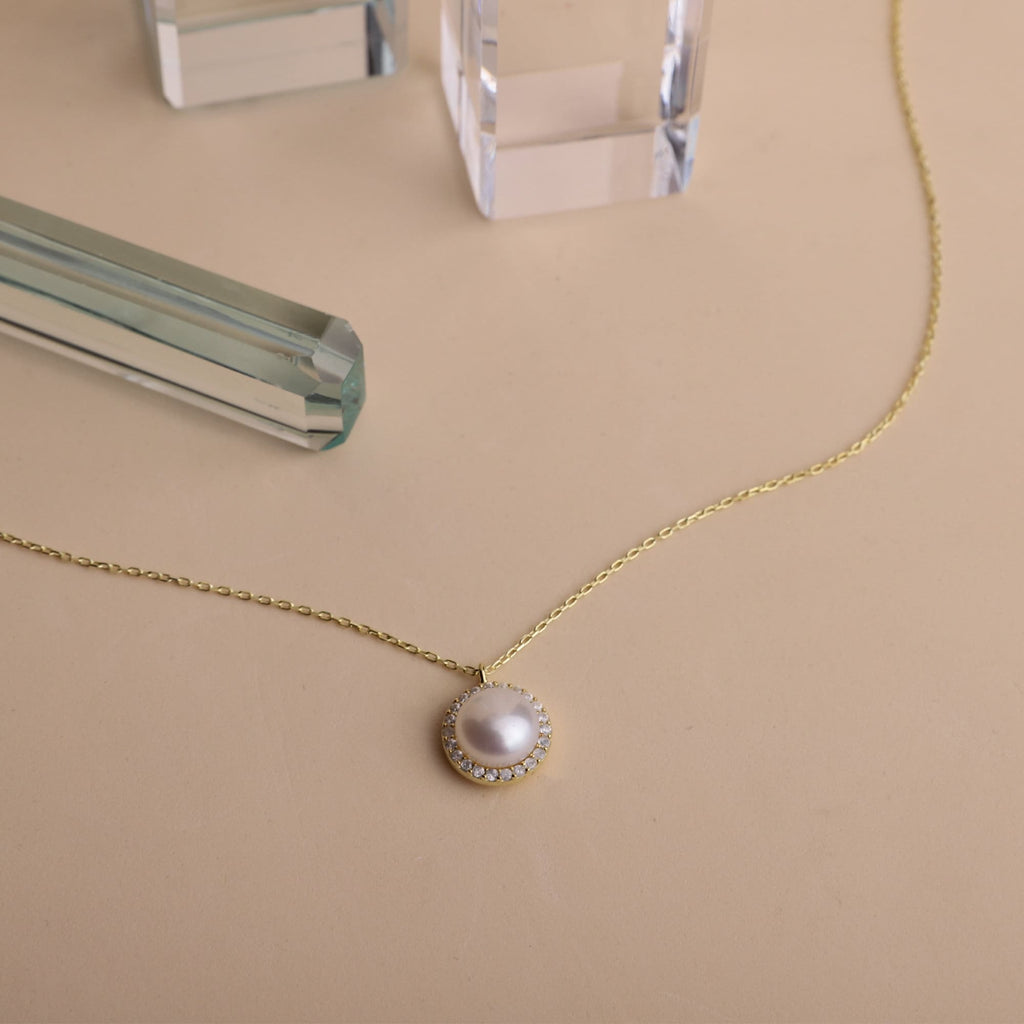 Radiant Pearl & Diamond Necklace - Dainty Freshwater Beauty