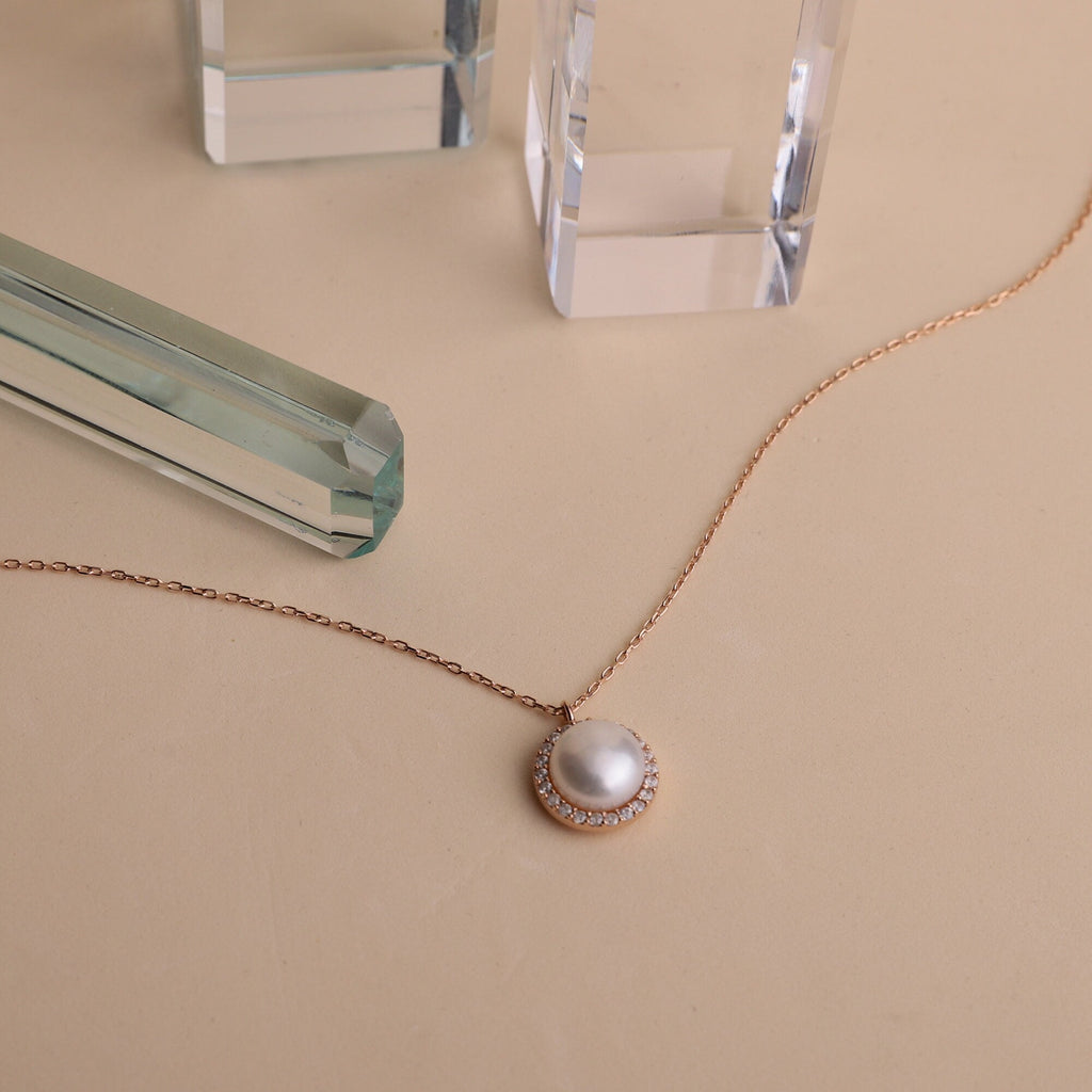 Radiant Pearl & Diamond Necklace - Dainty Freshwater Beauty