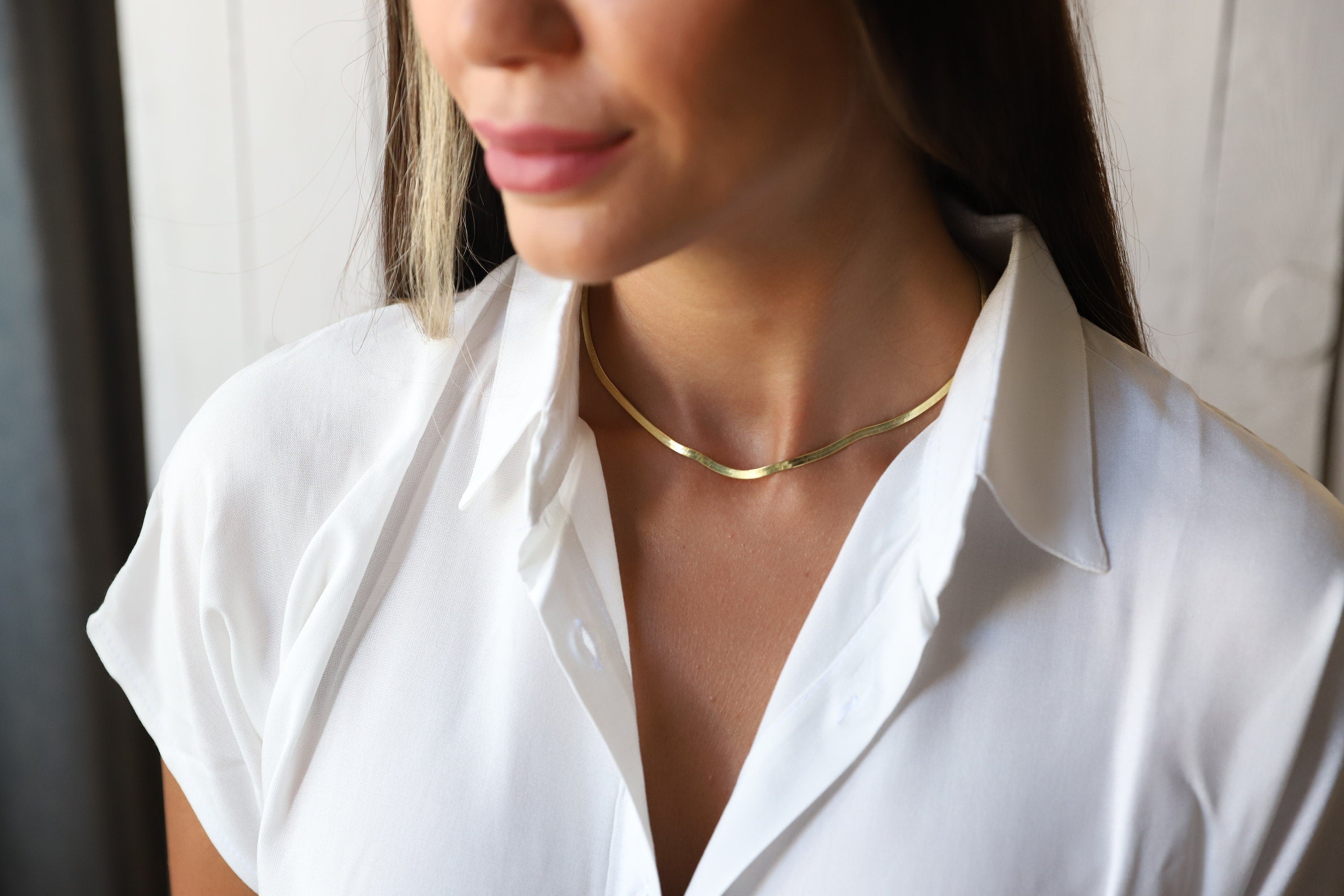 Glimmer & Grace Herringbone Snake Chain Necklace - Dazzling Elegance in Every Curve