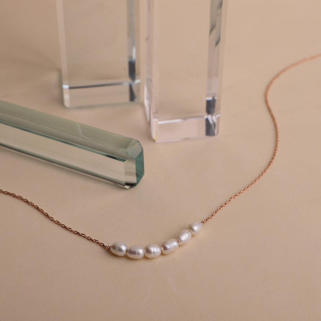 Dainty Pearl Choker Necklace | 6 Oval Freshwater Pearls | Perfect Bridesmaid & Bridal Shower Gift