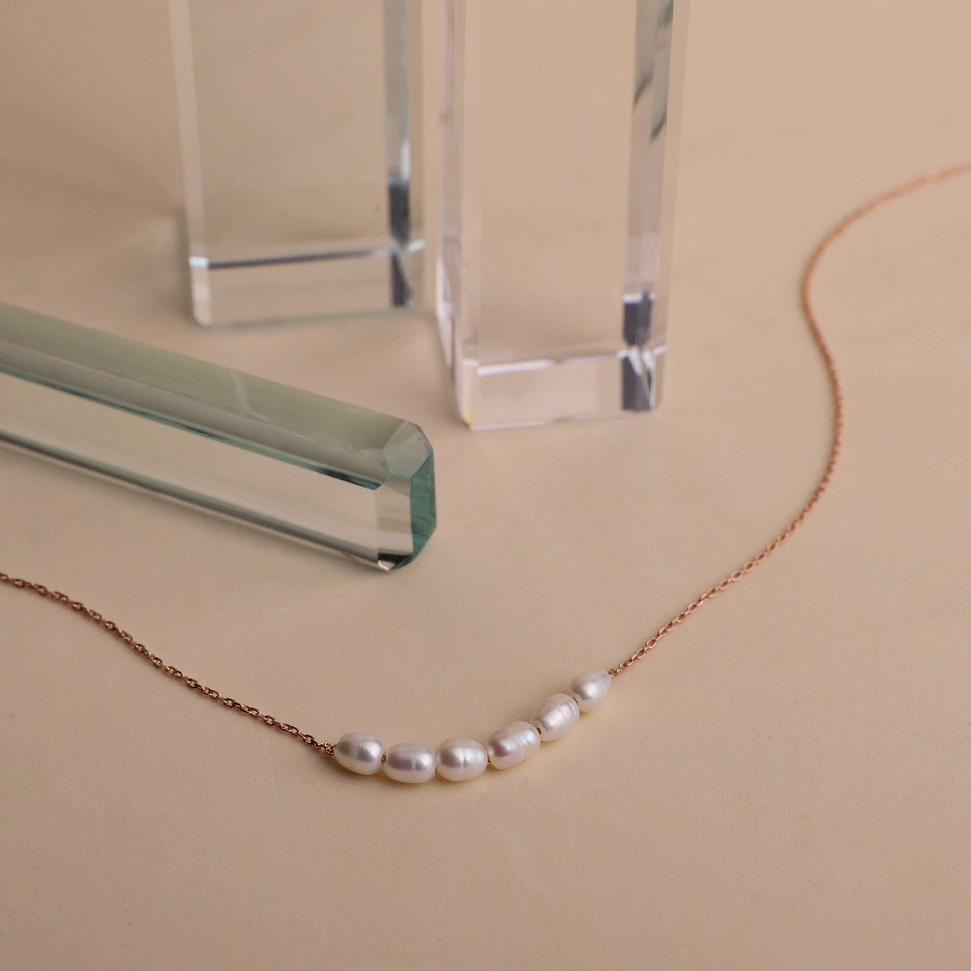 Dainty Pearl Choker Necklace | 6 Oval Freshwater Pearls | Perfect Bridesmaid & Bridal Shower Gift