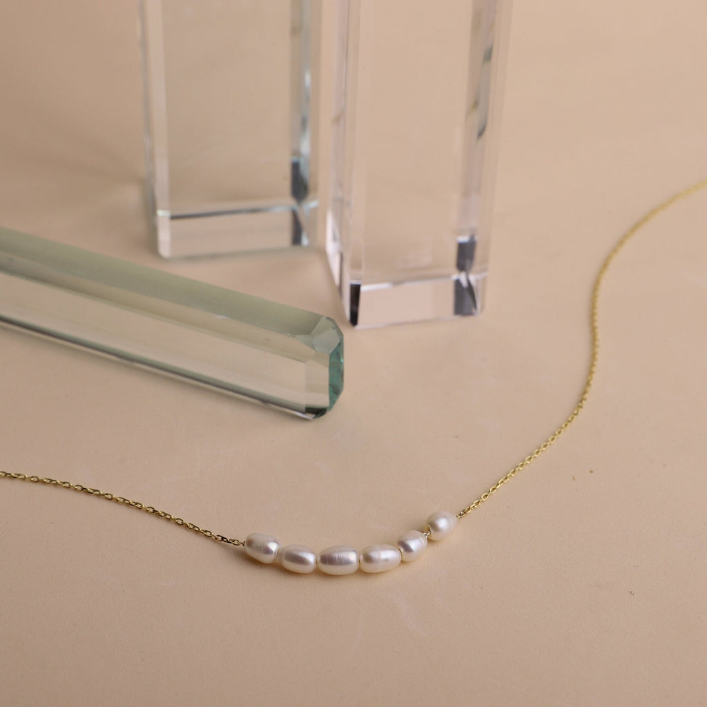 Dainty Pearl Choker Necklace | 6 Oval Freshwater Pearls | Perfect Bridesmaid & Bridal Shower Gift