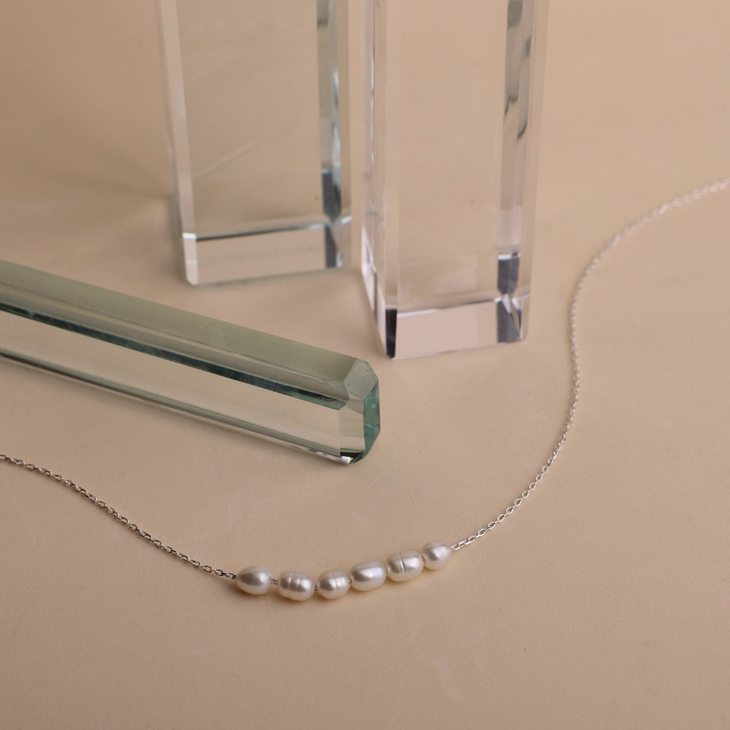Dainty Pearl Choker Necklace | 6 Oval Freshwater Pearls | Perfect Bridesmaid & Bridal Shower Gift