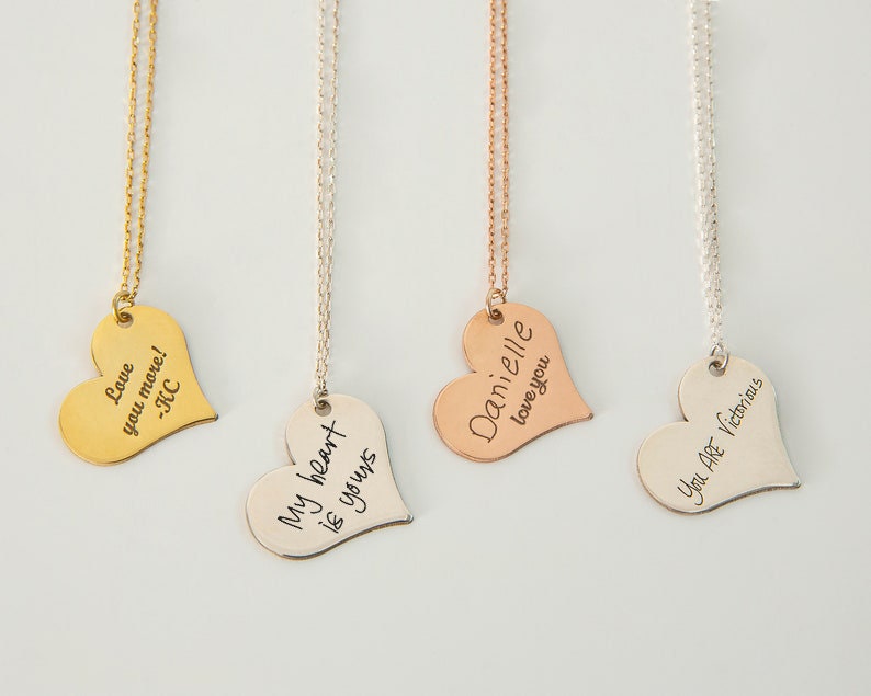 Personalized  Heartfelt Handwriting Engraved Pendant Necklace in 925 Sterling Silver