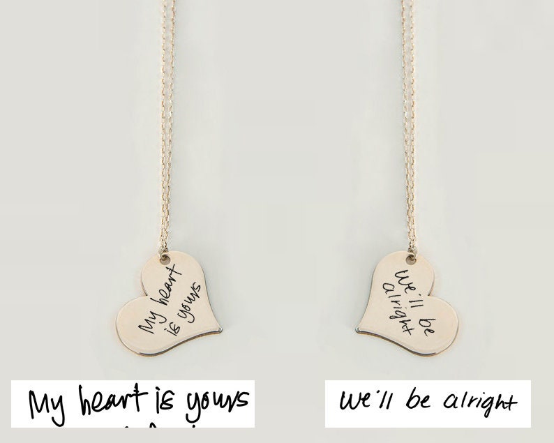 Personalized  Heartfelt Handwriting Engraved Pendant Necklace in 925 Sterling Silver