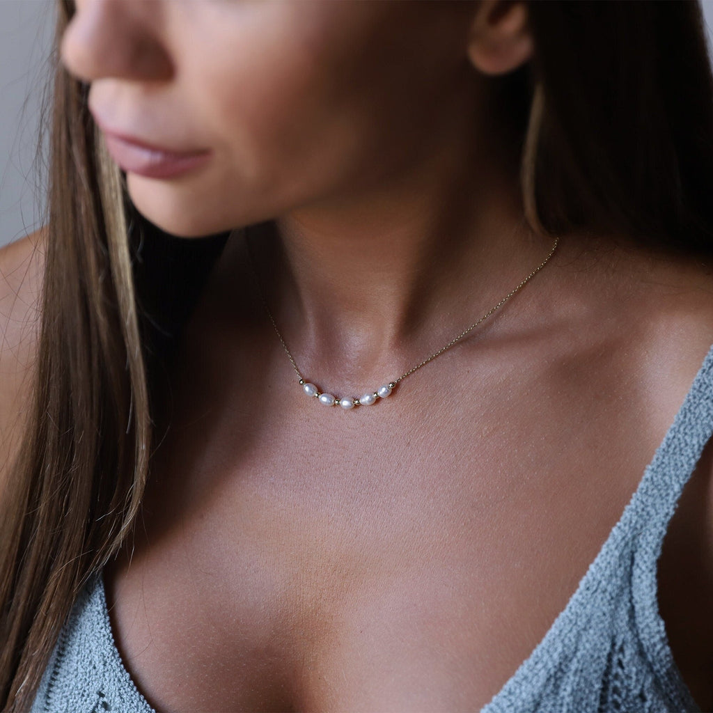 Elegant Pearl Necklace - Dainty Freshwater Beads in Gold, Rose Gold & Silver