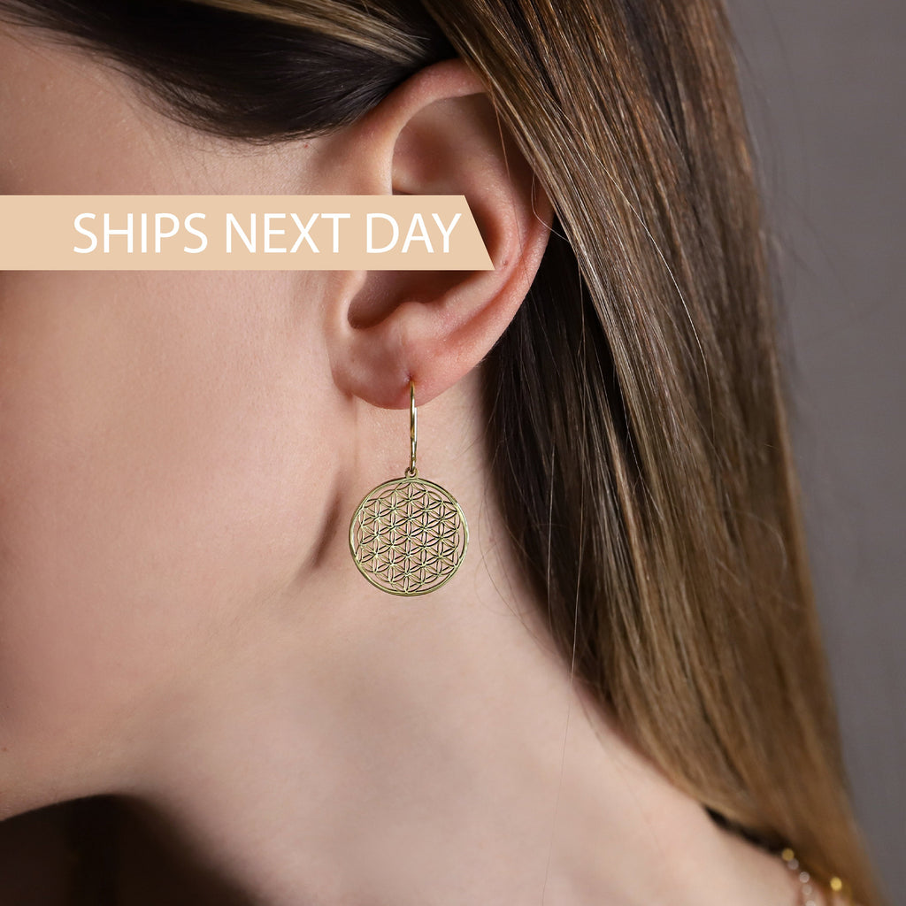 Radiant Flower of Life Earrings: Exquisite Gold, Rose, and Sterling Silver Design