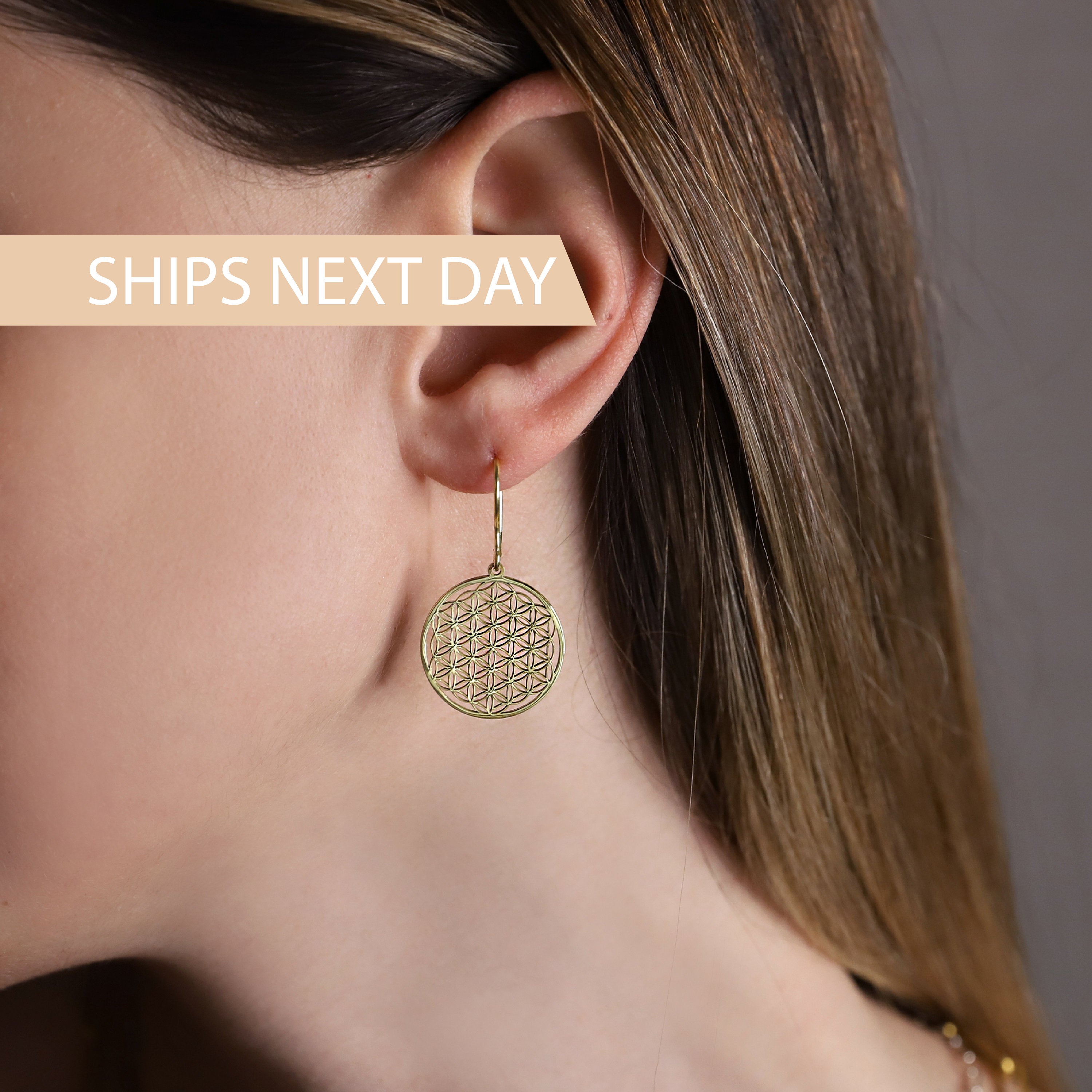Radiant Flower of Life Earrings: Exquisite Gold, Rose, and Sterling Silver Design