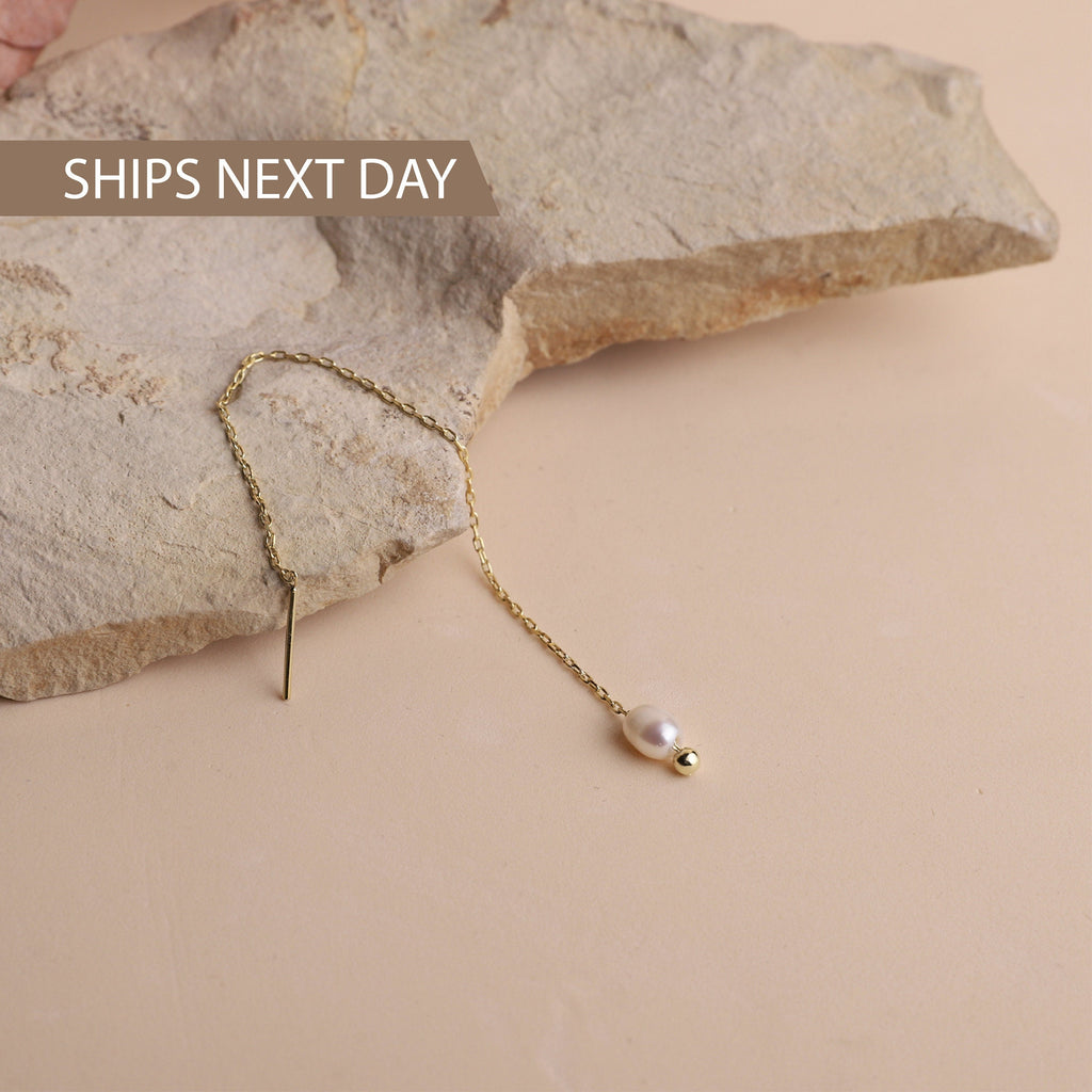 Elegant Pearl Dangle Bridal Earrings | Freshwater Long Chain Design