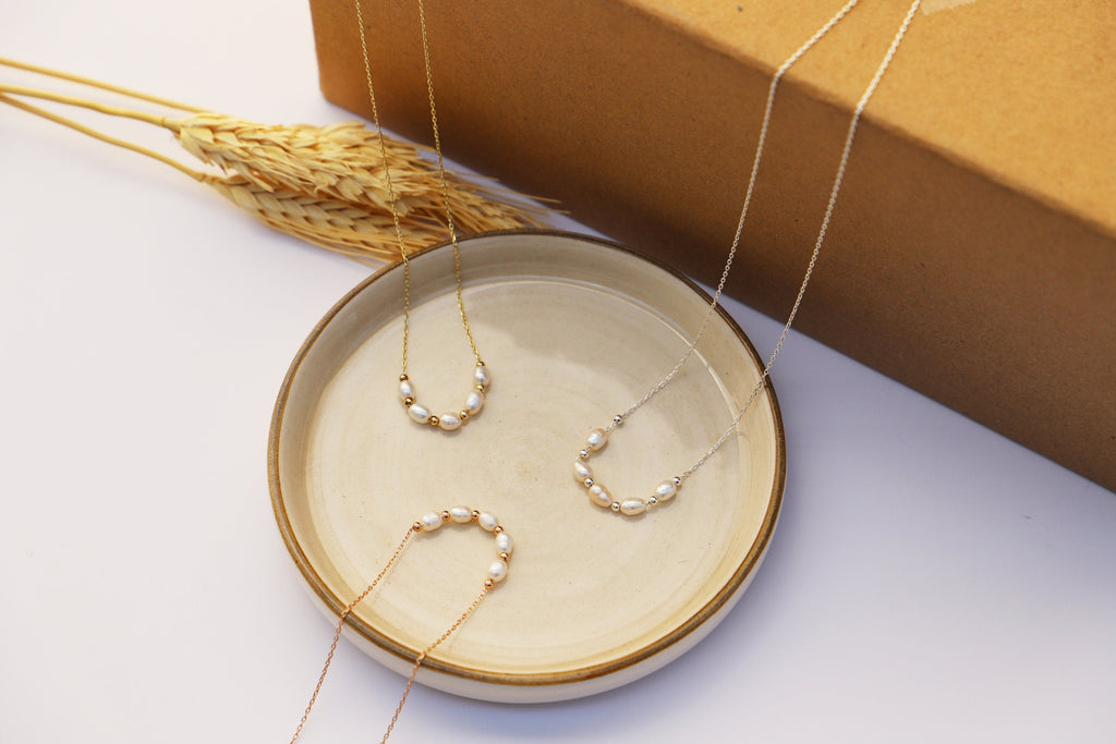 Elegant Pearl Necklace - Dainty Freshwater Beads in Gold, Rose Gold & Silver