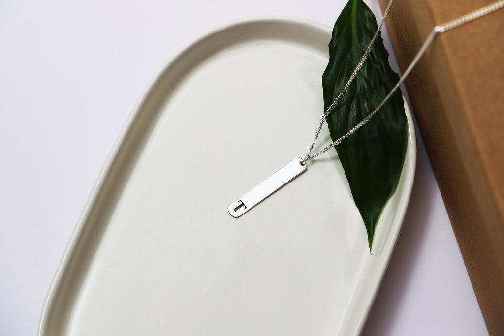 Custom Initial Bar Necklace with Curb Chain