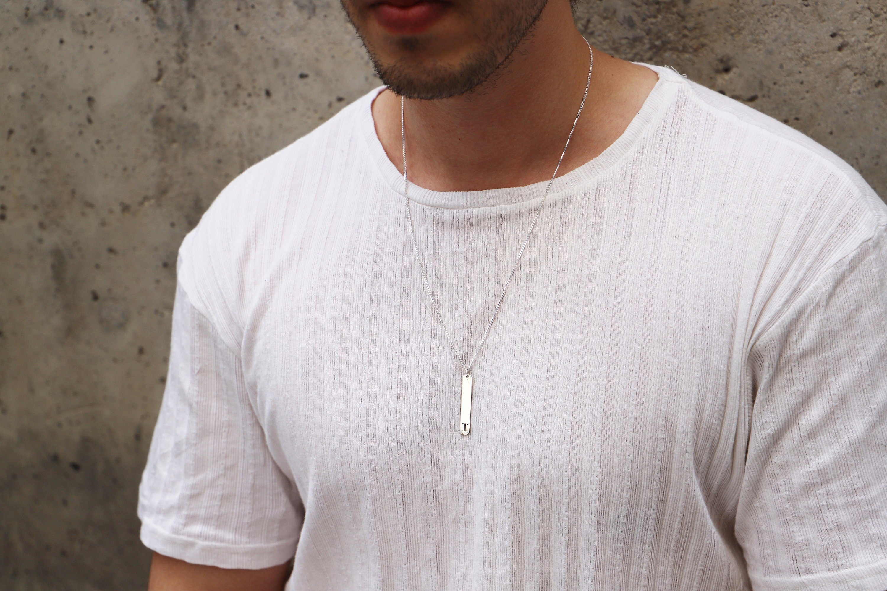Custom Initial Bar Necklace with Curb Chain