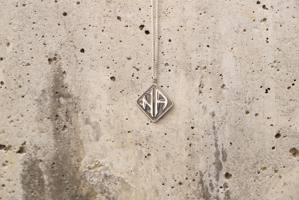 Custom Silver Two Initial Monogram Necklace for Men with Curb Chain