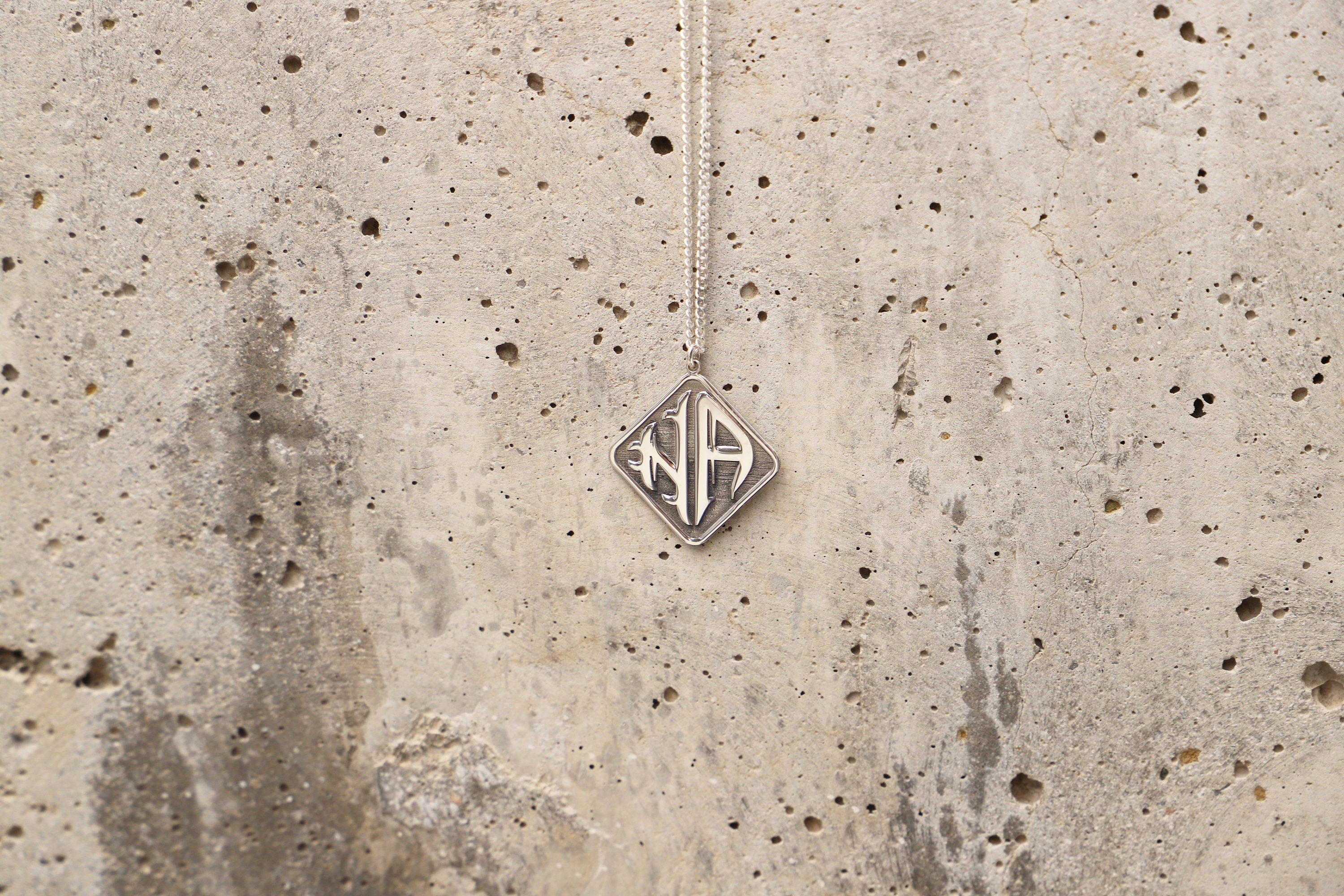 Custom Silver Two Initial Monogram Necklace for Men with Curb Chain