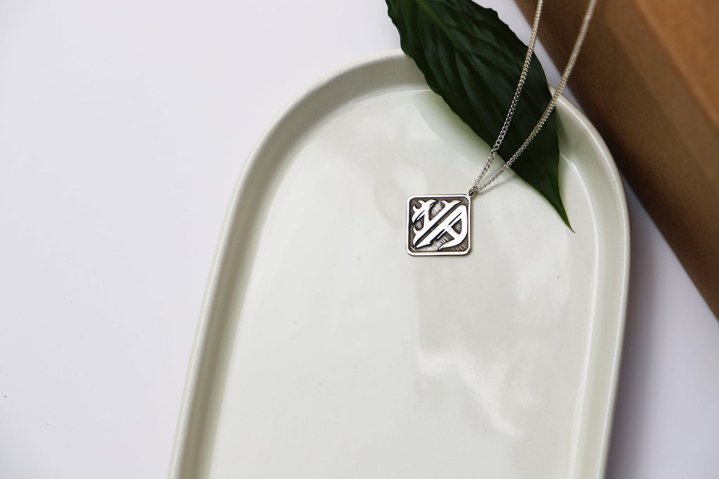 Custom Silver Two Initial Monogram Necklace for Men with Curb Chain