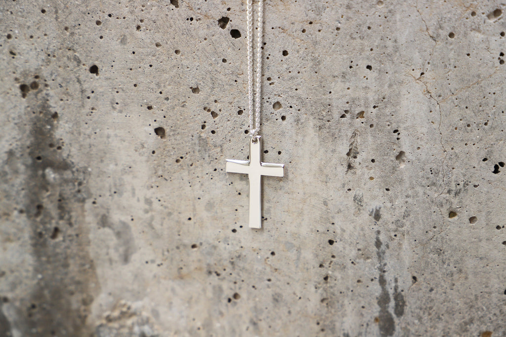Sterling Silver Cross Pendant Necklace for Men with Curb Chain - Perfect Gift for Boyfriends, Groomsmen & Best Men