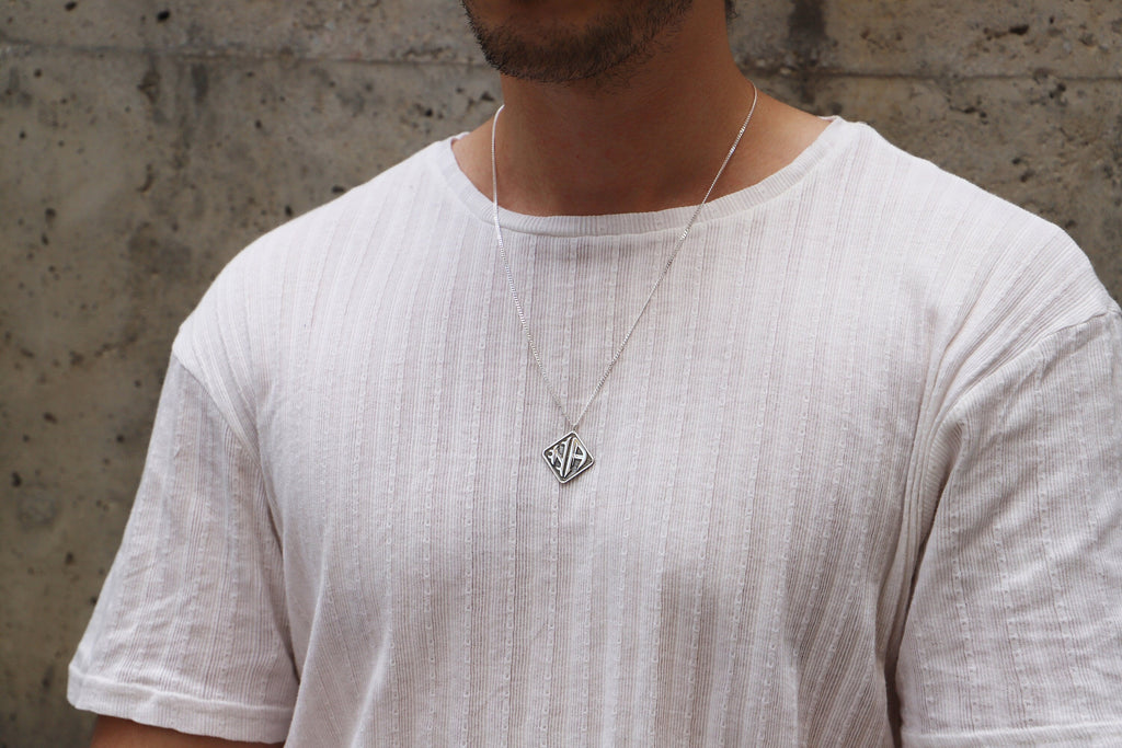 Custom Silver Two Initial Monogram Necklace for Men with Curb Chain