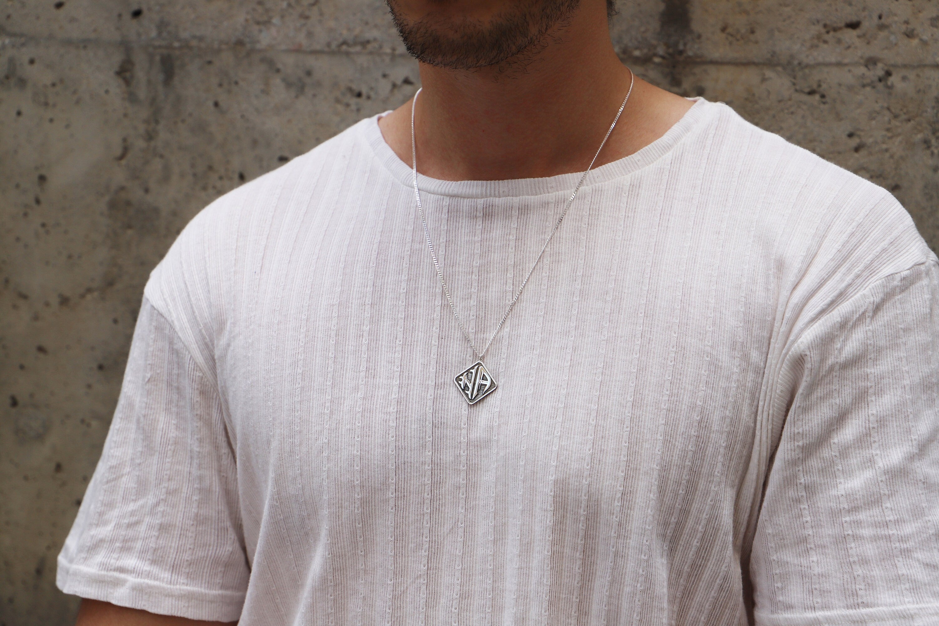 Custom Silver Two Initial Monogram Necklace for Men with Curb Chain