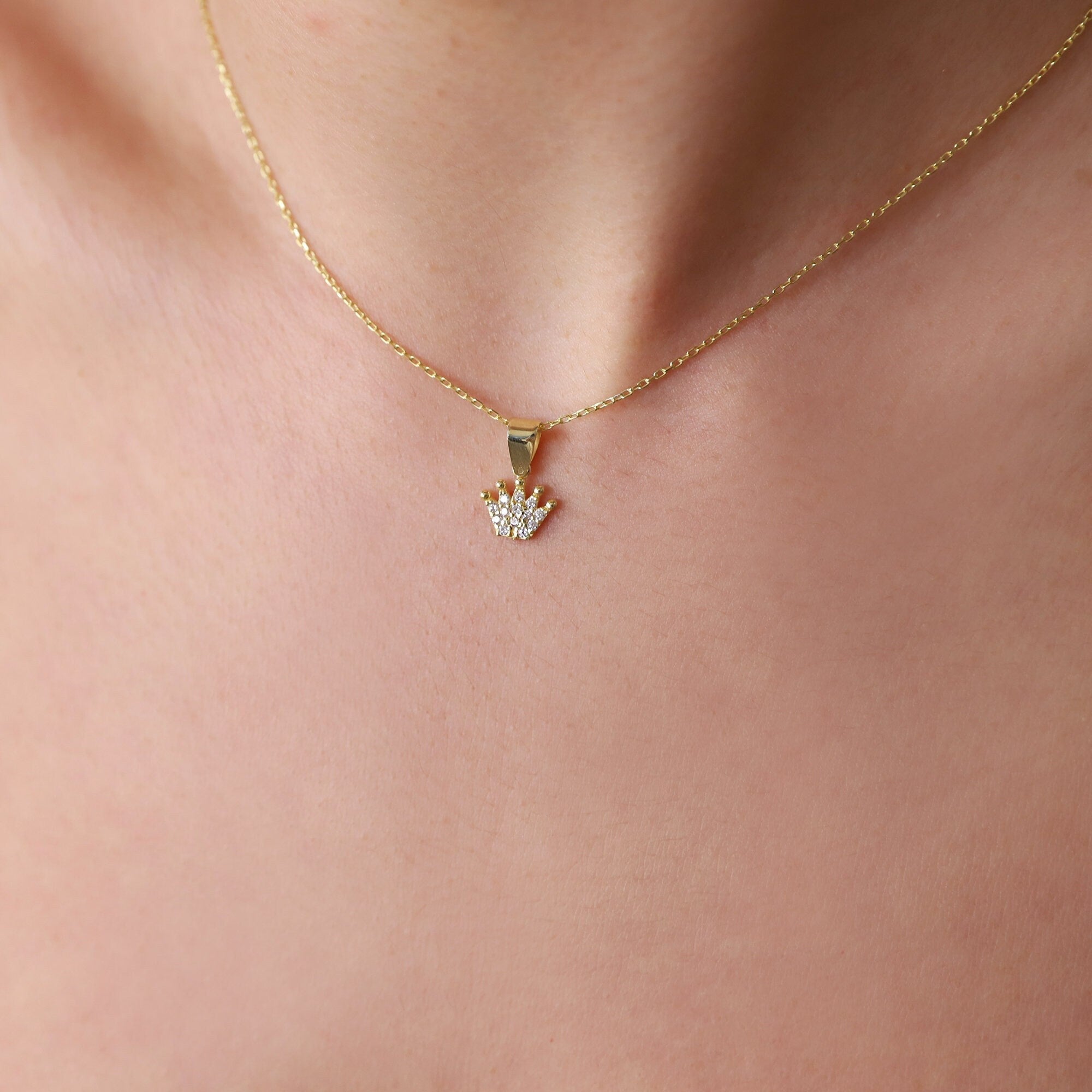 Princess Crown Necklace for Women - Gold Filled CZ Diamond Charm - Perfect Wedding or Birthday Gift