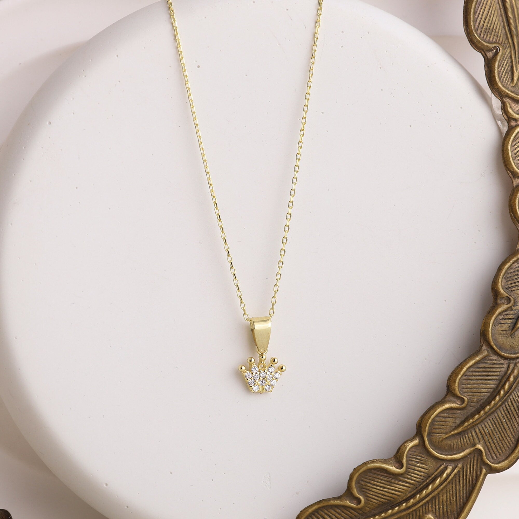 Princess Crown Necklace for Women - Gold Filled CZ Diamond Charm - Perfect Wedding or Birthday Gift