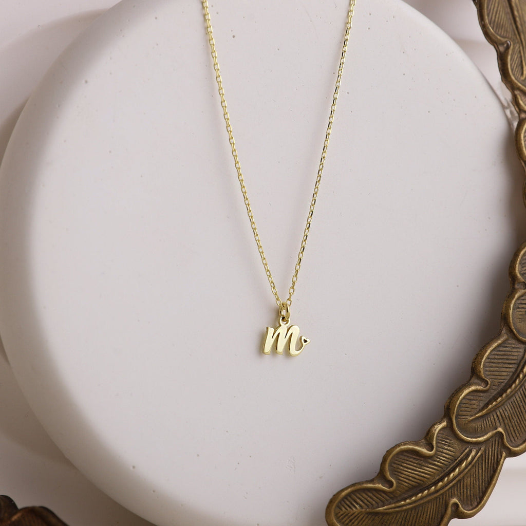 Tiny Initial Heart Necklace | Custom Dainty Pendant in Sterling Silver