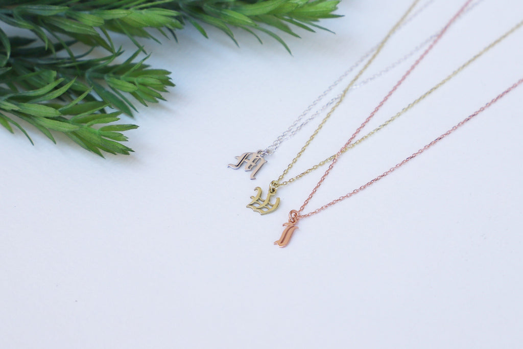 Personalized Gothic Initial Necklace | Handmade Dainty Old English Letter Jewelry for Unique Birthday Gifts