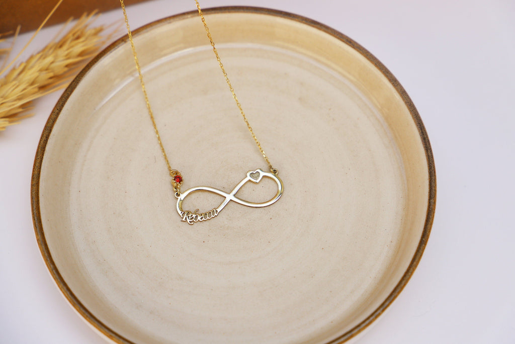 Eternal Love Infinity Necklace - Personalized Gold Necklace with Names & Heart