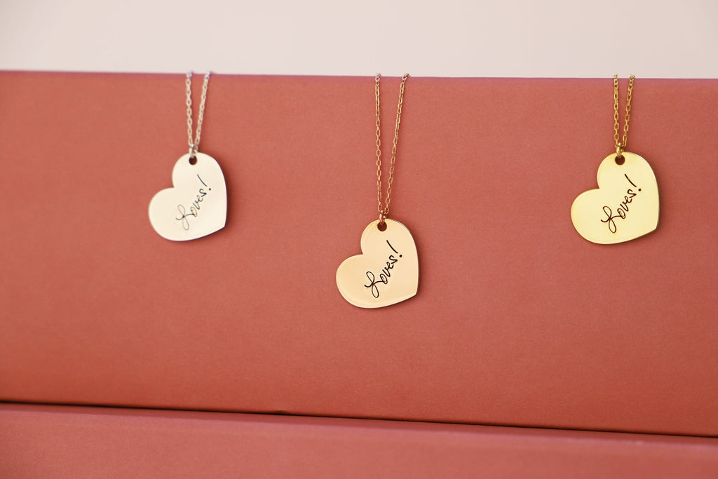 Actual Handwriting Heart Necklace | Custom Engraved Sterling Silver Charm | Unique Gift for Her