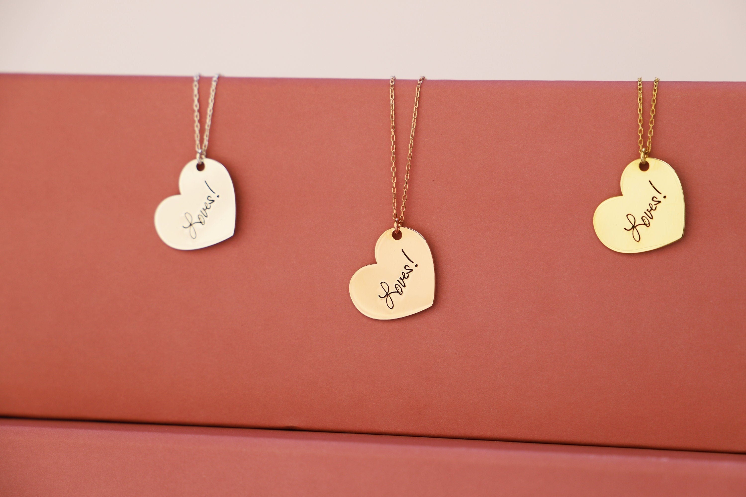 Actual Handwriting Heart Necklace | Custom Engraved Sterling Silver Charm | Unique Gift for Her